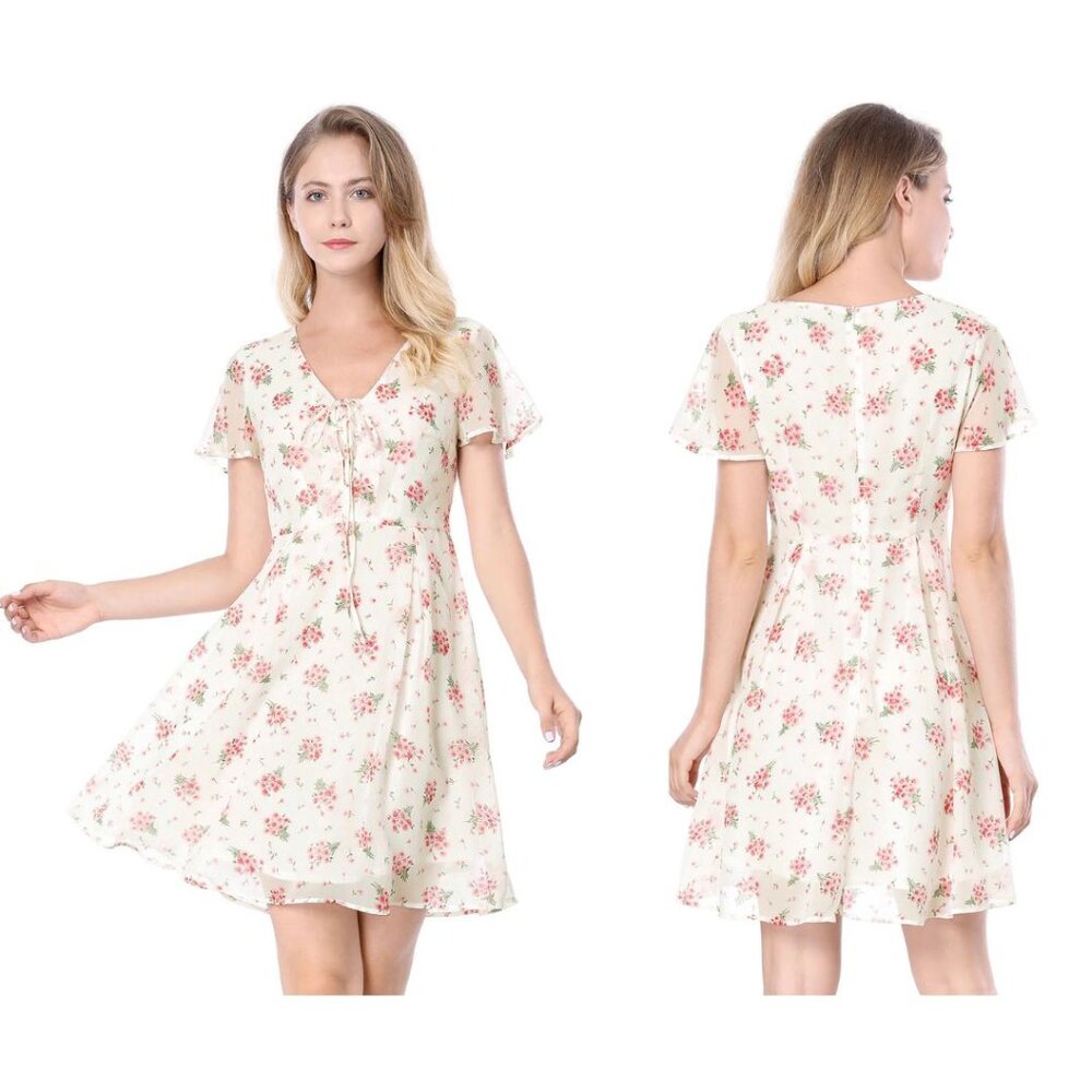 NWT | Allegra K | Floral Lace-up Chiffon Dress | XS - Picture 14 of 15